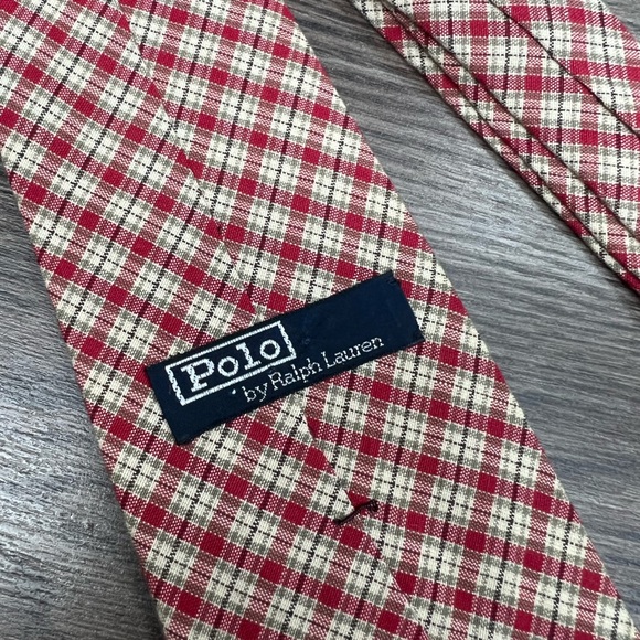 Polo Ralph Lauren Red, White & Grey Plaid Cotton Tie - Picture 5 of 6